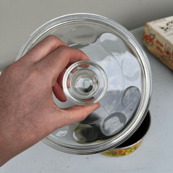 VTG 70s Avocado Green Floral Enamel Pot w/ Glass Lid Retro Boho Kitchen Decor - Picture 8 of 14